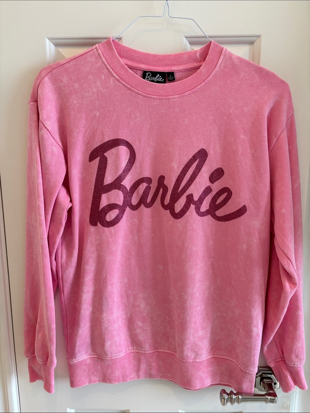 Barbie Pink Crewneck with Dark Pink Script Logo